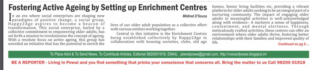 Happy2Age enrichment centre activities overview